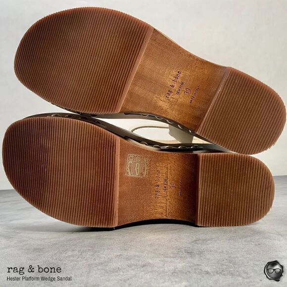 RAG & BONE HESTER LEATHER ANKLE-STRAP WEDGE PLATFORM SANDALS IN IVORY SIZE 9 - Picture 8 of 14